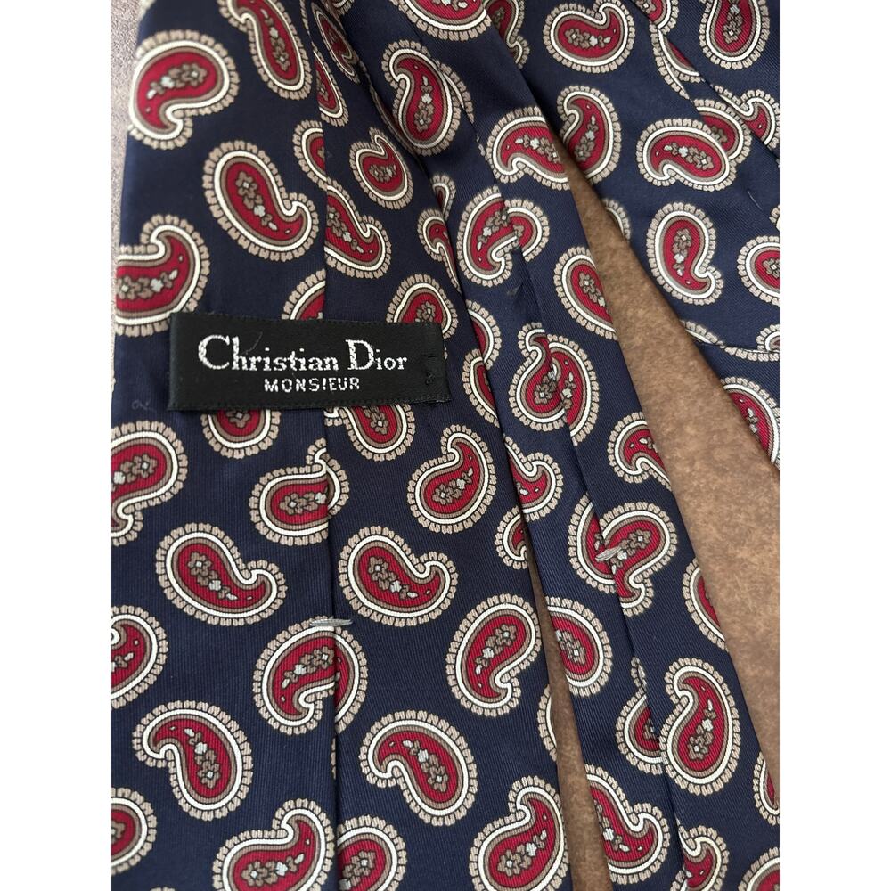 Christian Dior Monsieur 100% Silk Paisley Necktie Navy and Red